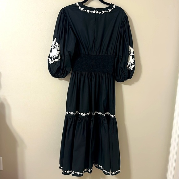 Fanm Mon Sundial Embroidered Short Sleeve Midi Dress Black/White NWT Sz Small - Picture 5 of 11